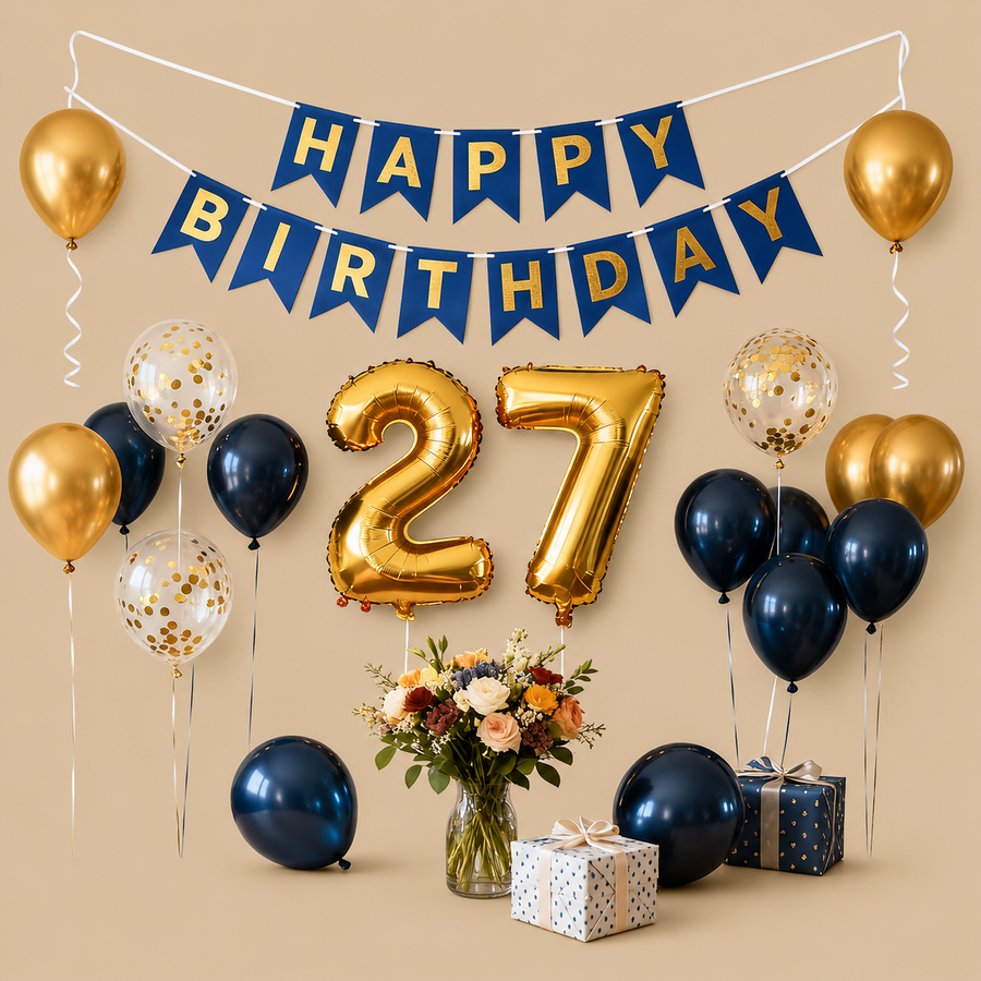 27th Birthday Navy Blue Balloon Decoration Set