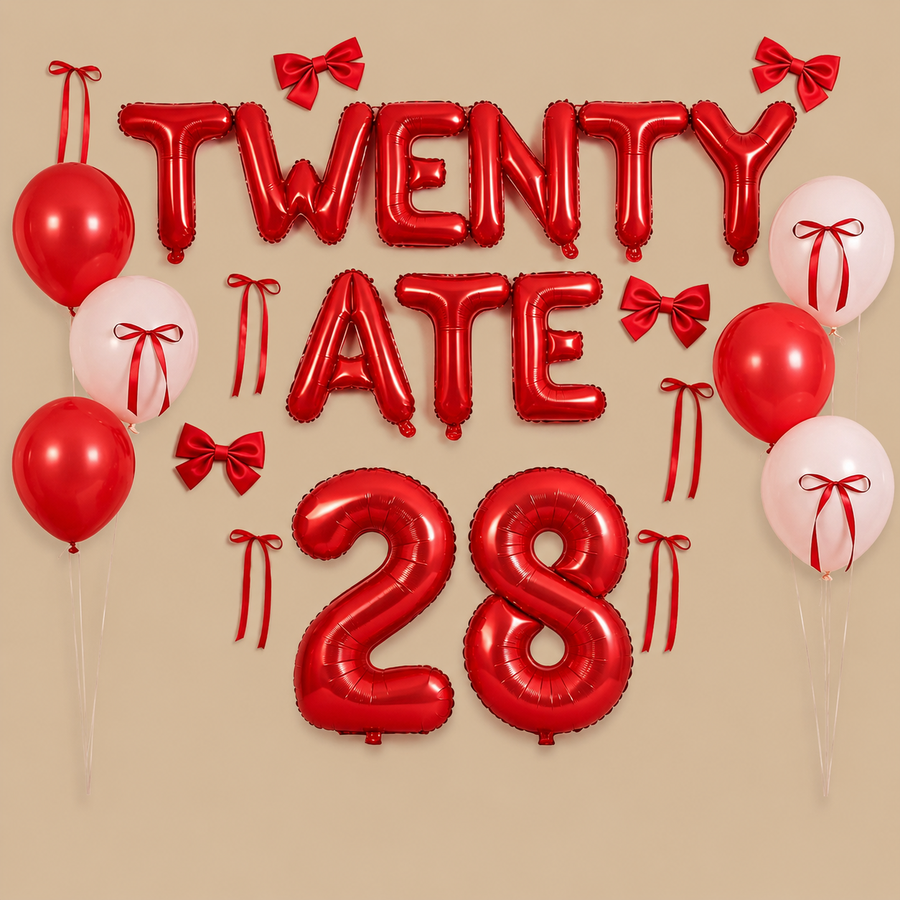 28th Birthday Red “Twenty Ate” Balloon Set