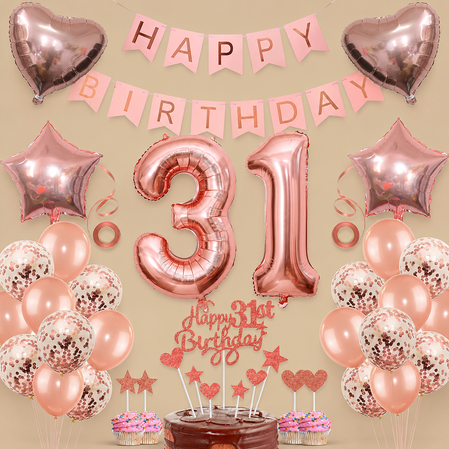 31st Birthday Rose Gold Balloon Decoration Set
