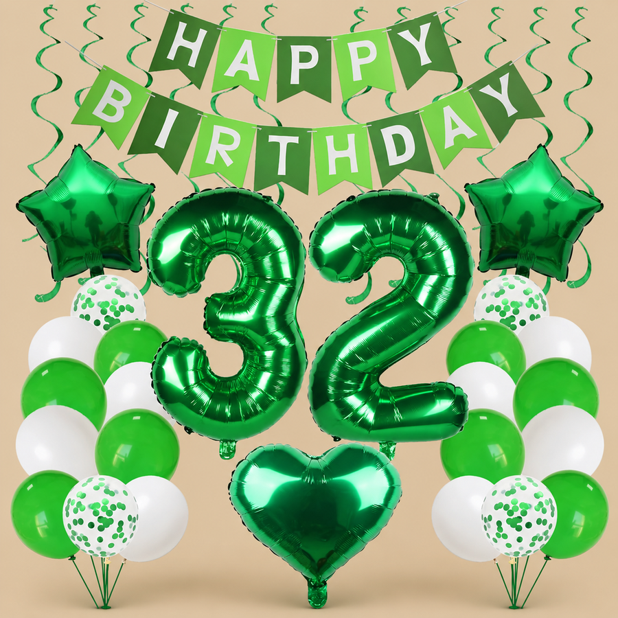 32nd Birthday Green Balloon Decoration Set