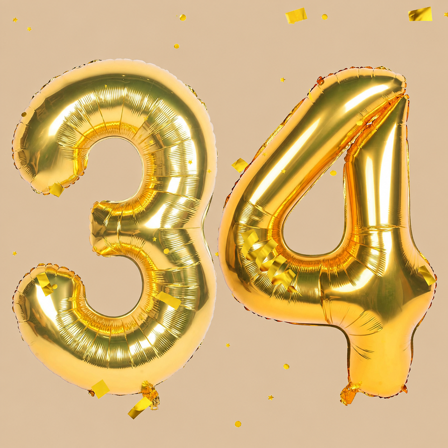 34th Birthday Gold Number Balloon Set