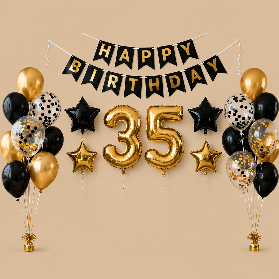 35th Birthday Black & Gold Balloon Set