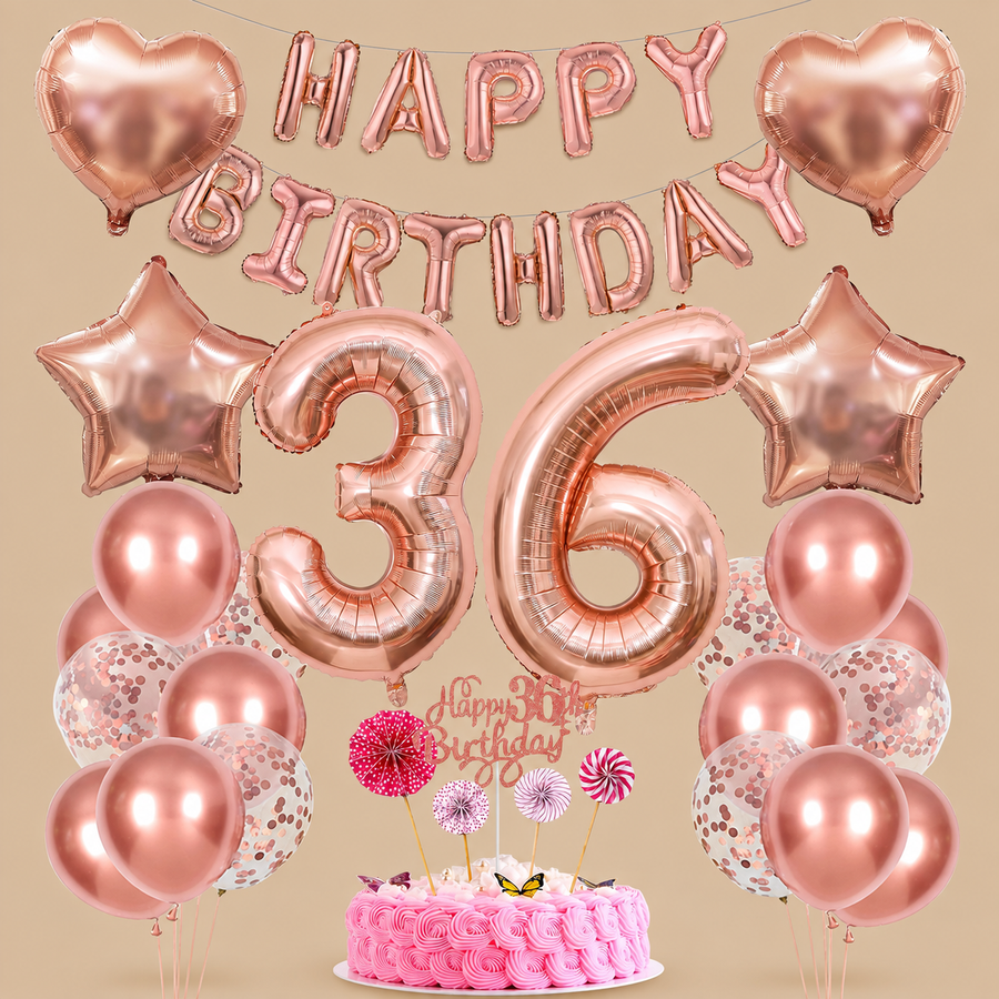 36th Birthday Rose Gold Balloon Decoration Set