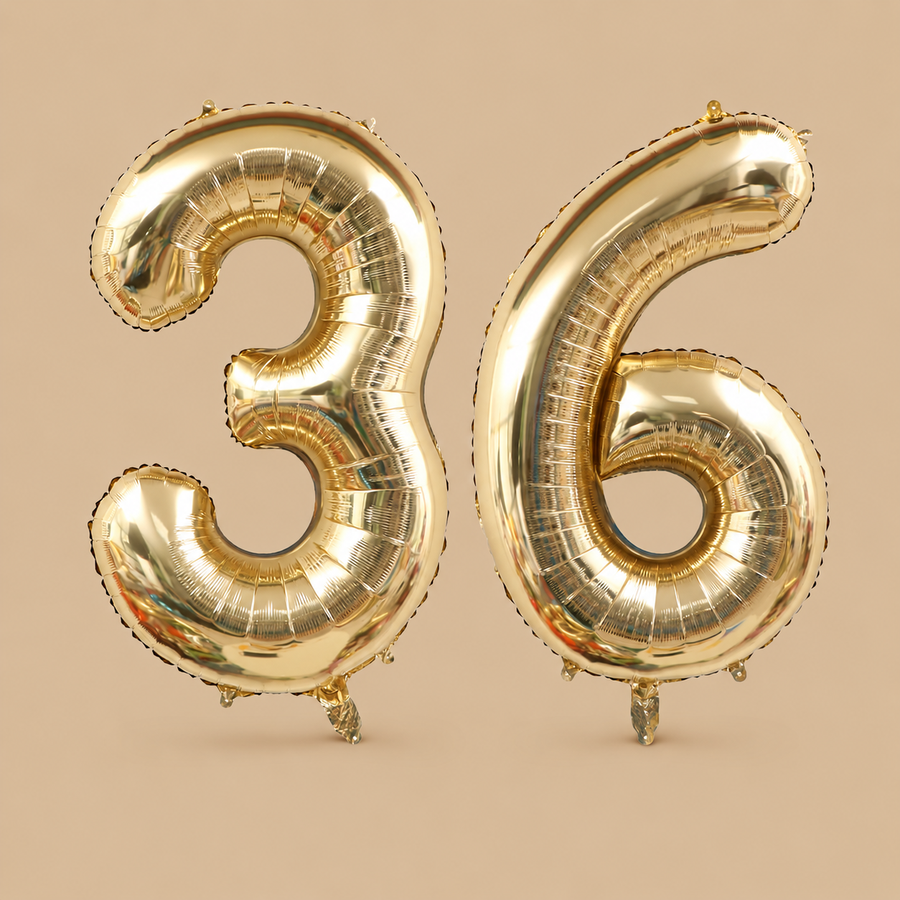 36th Birthday Light Gold Number Balloon Set