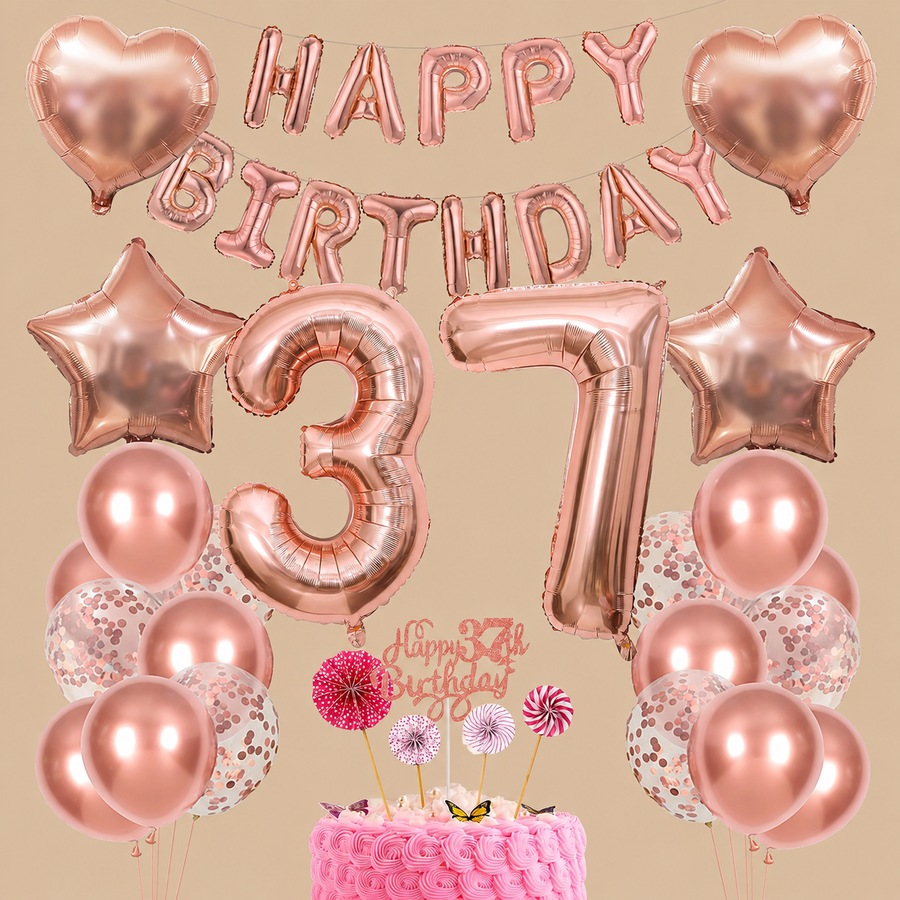 37th Birthday Rose Gold Balloon Decoration Set