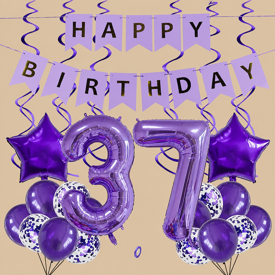 37th Birthday Purple Balloon Set