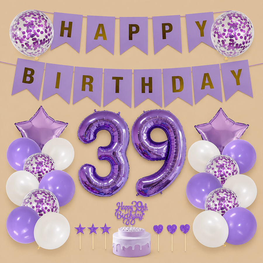 39th Birthday Purple & White Balloon Decoration Set