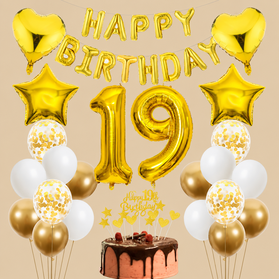 19th Birthday Gold Decoration Set