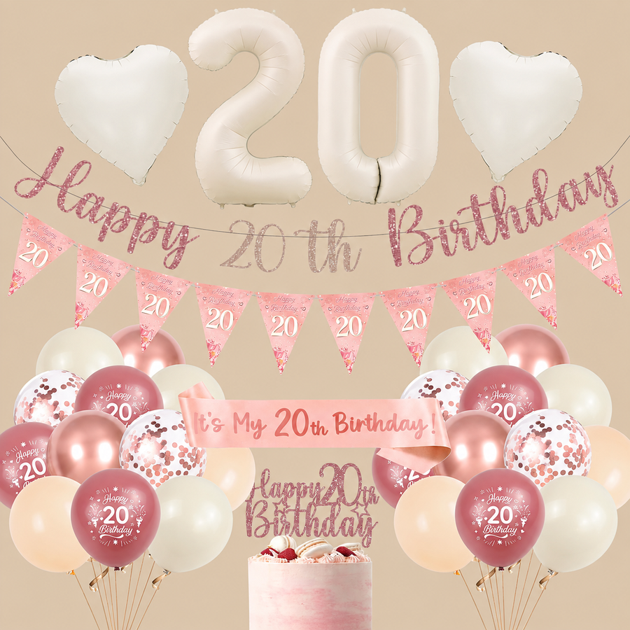20th Birthday Pink & Rose Gold Balloon Decoration Set