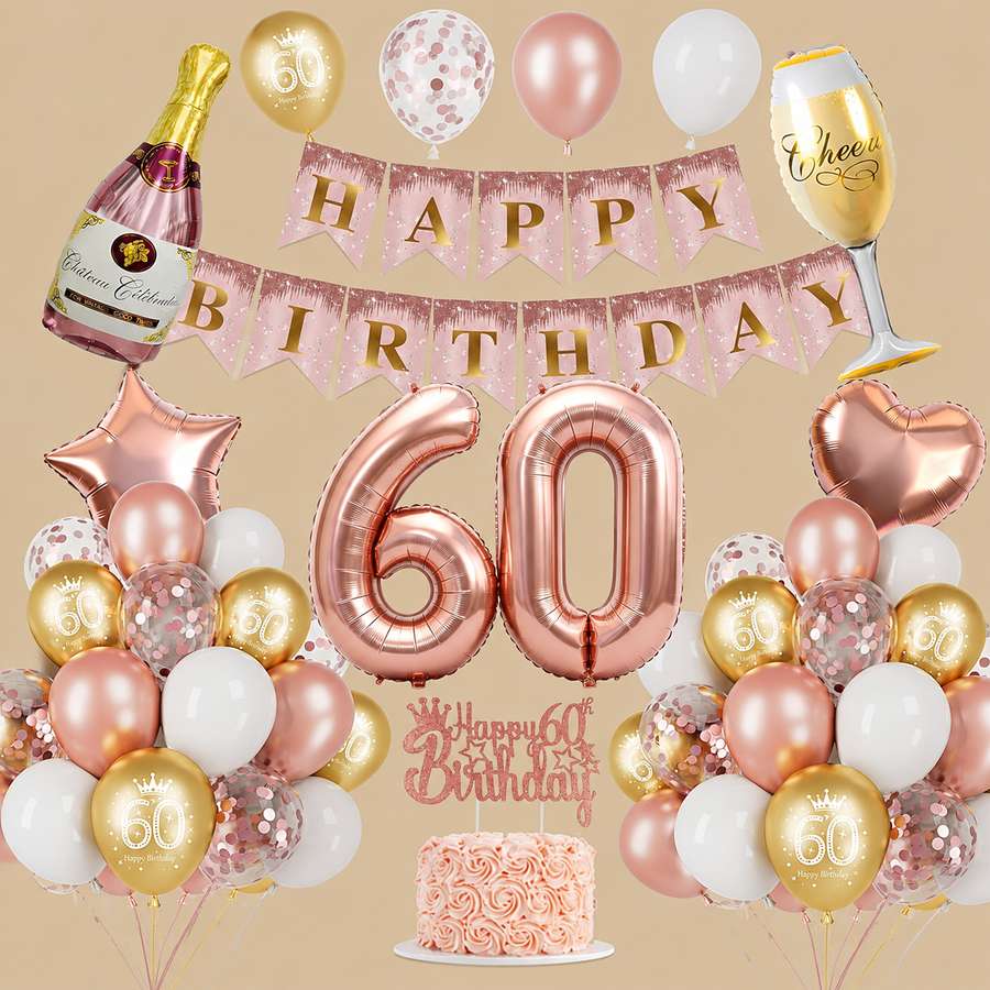 60th Birthday Rose Gold Decoration Set