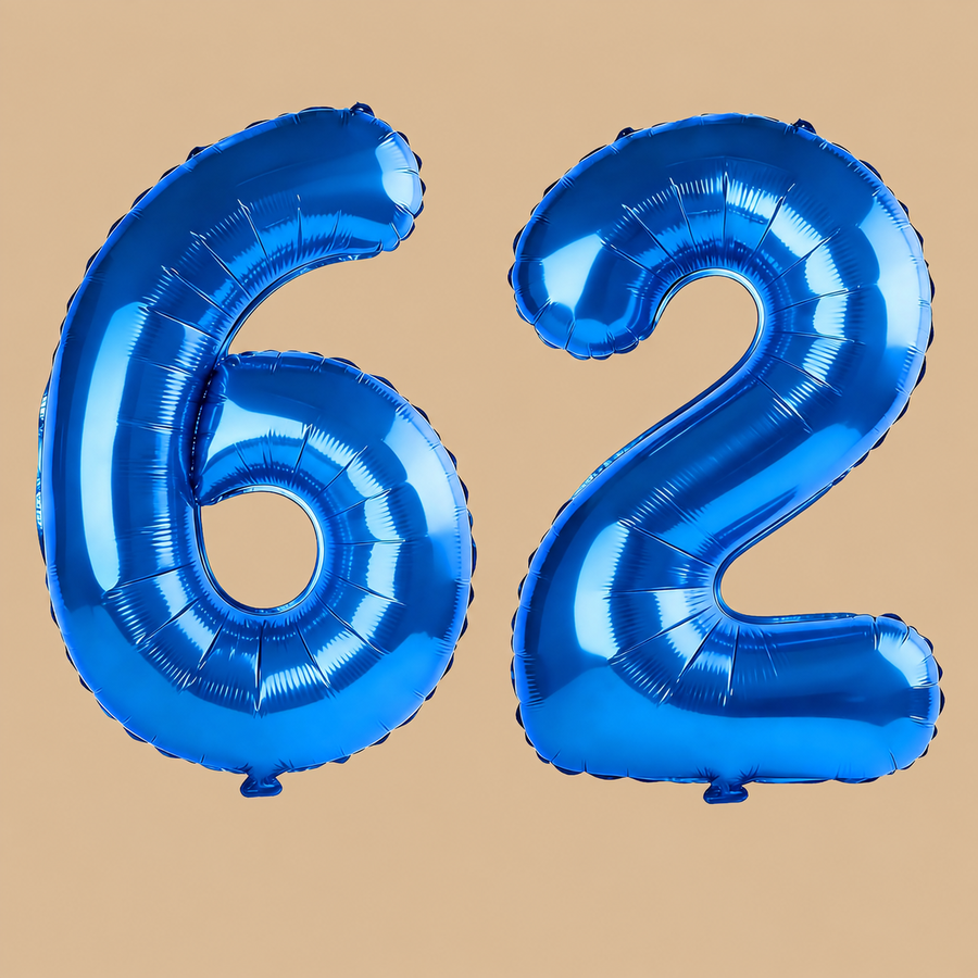 62nd Birthday Dark Blue Number Balloons
