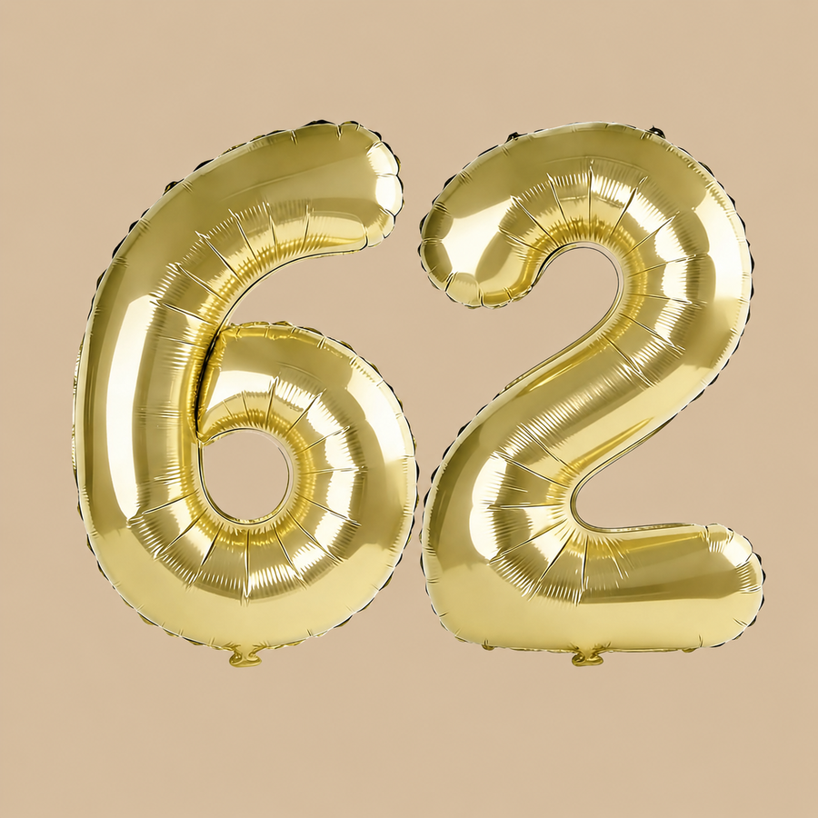 62nd Birthday Champagne Gold Number Balloons