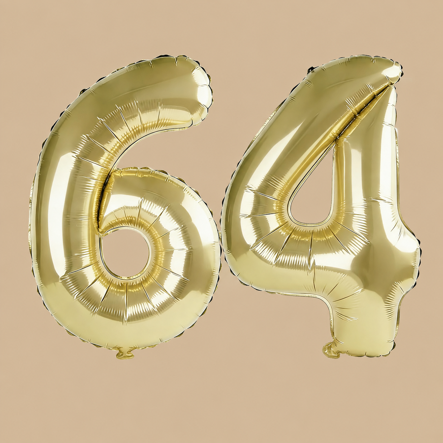 64th Birthday Champagne Gold Number Balloons