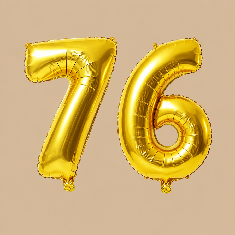 76th Birthday Gold Number Balloons
