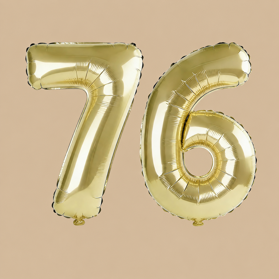 76th Birthday Champagne Gold Number Balloons