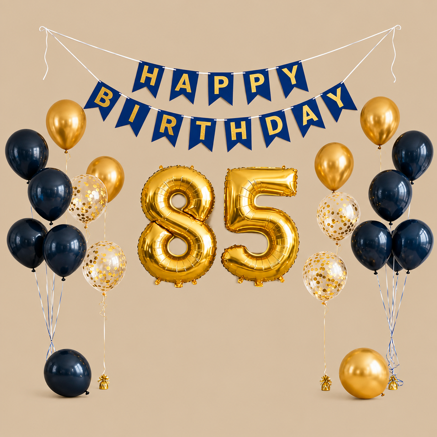 85th Birthday Navy Blue & Gold Decoration Set – 23 Pieces