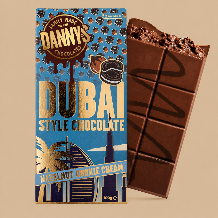 Danny’s Dubai Hazelnut Cookie Cream Chocolate Bar 190g