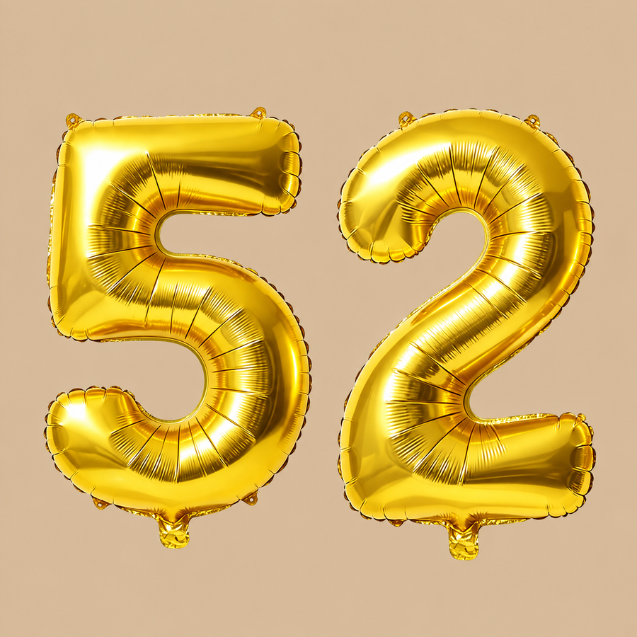 52nd Birthday Gold Number Balloons