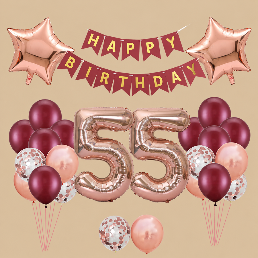 55th Birthday Burgundy & Rose Gold Balloon Set