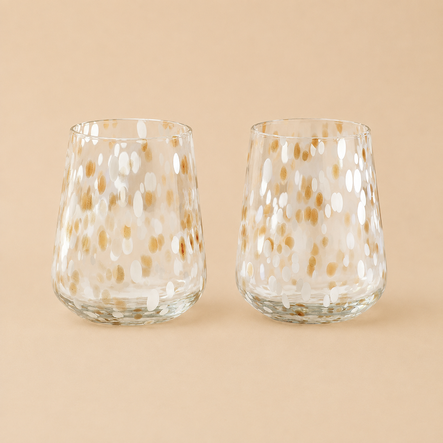 Set of 2 White Confetti Tumbler Glasses