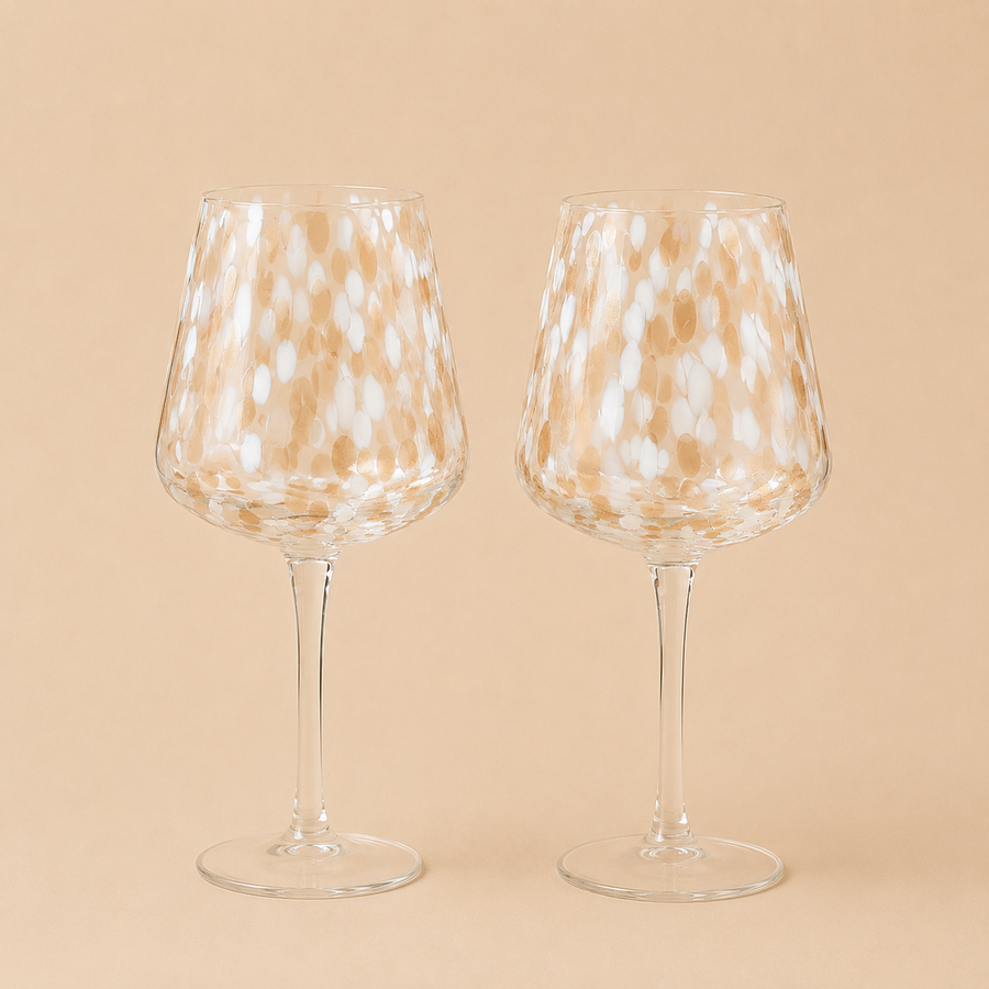 Set of 2 White Confetti Wine Glasses