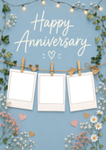 Load image into Gallery viewer, Rustic Fairy Light Clothesline Photo Upload Anniversary Card
