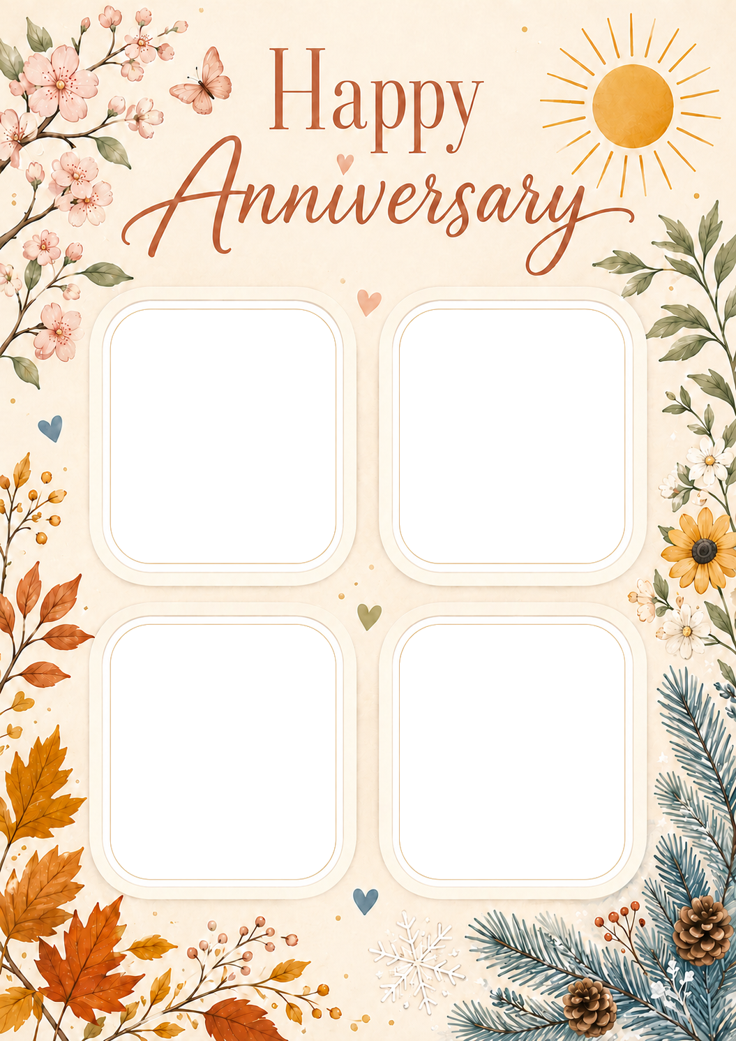 Four Seasons Floral Four Photo Upload Anniversary Card