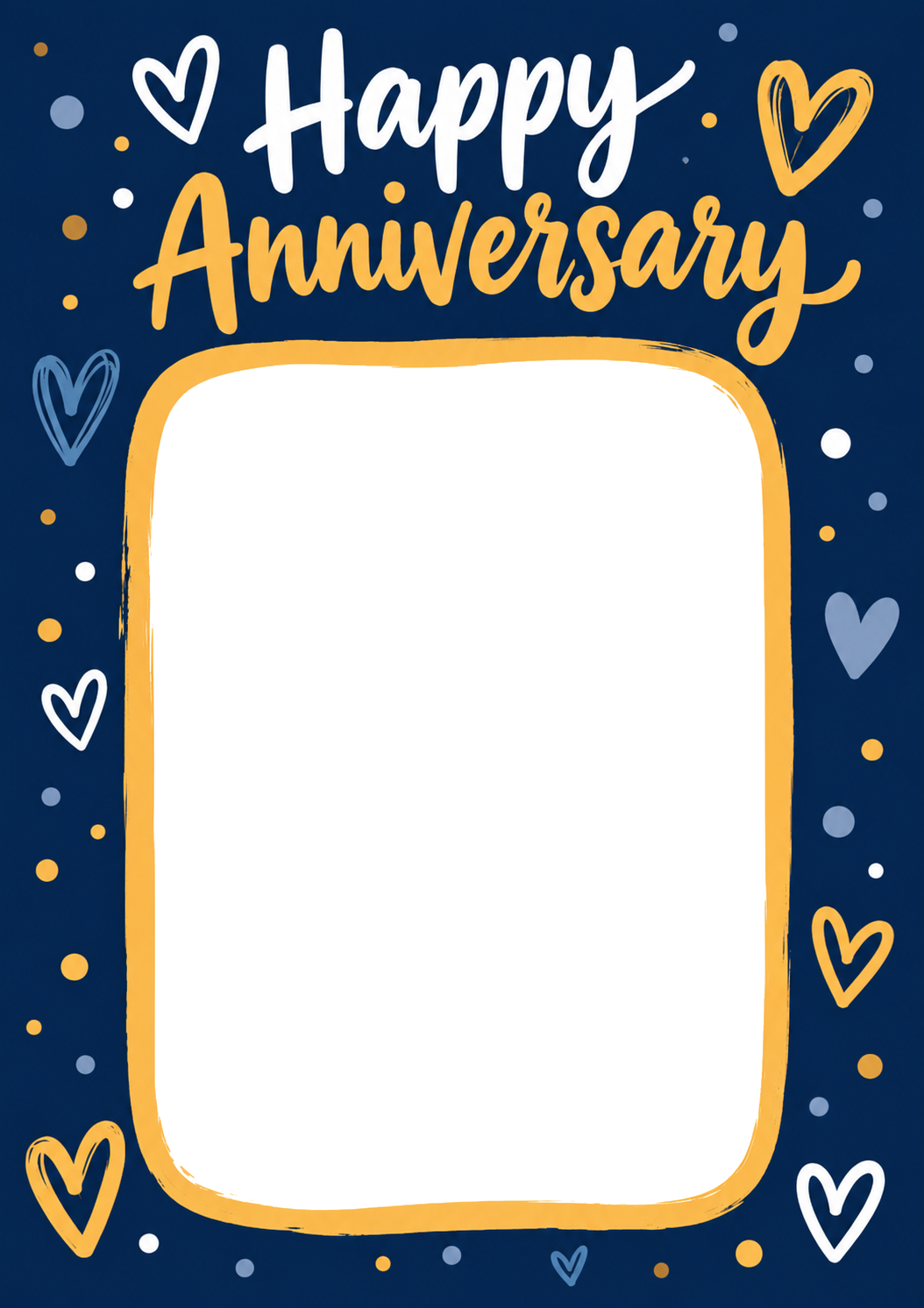 Navy Blue Hearts and Gold Script Photo Upload Anniversary Card