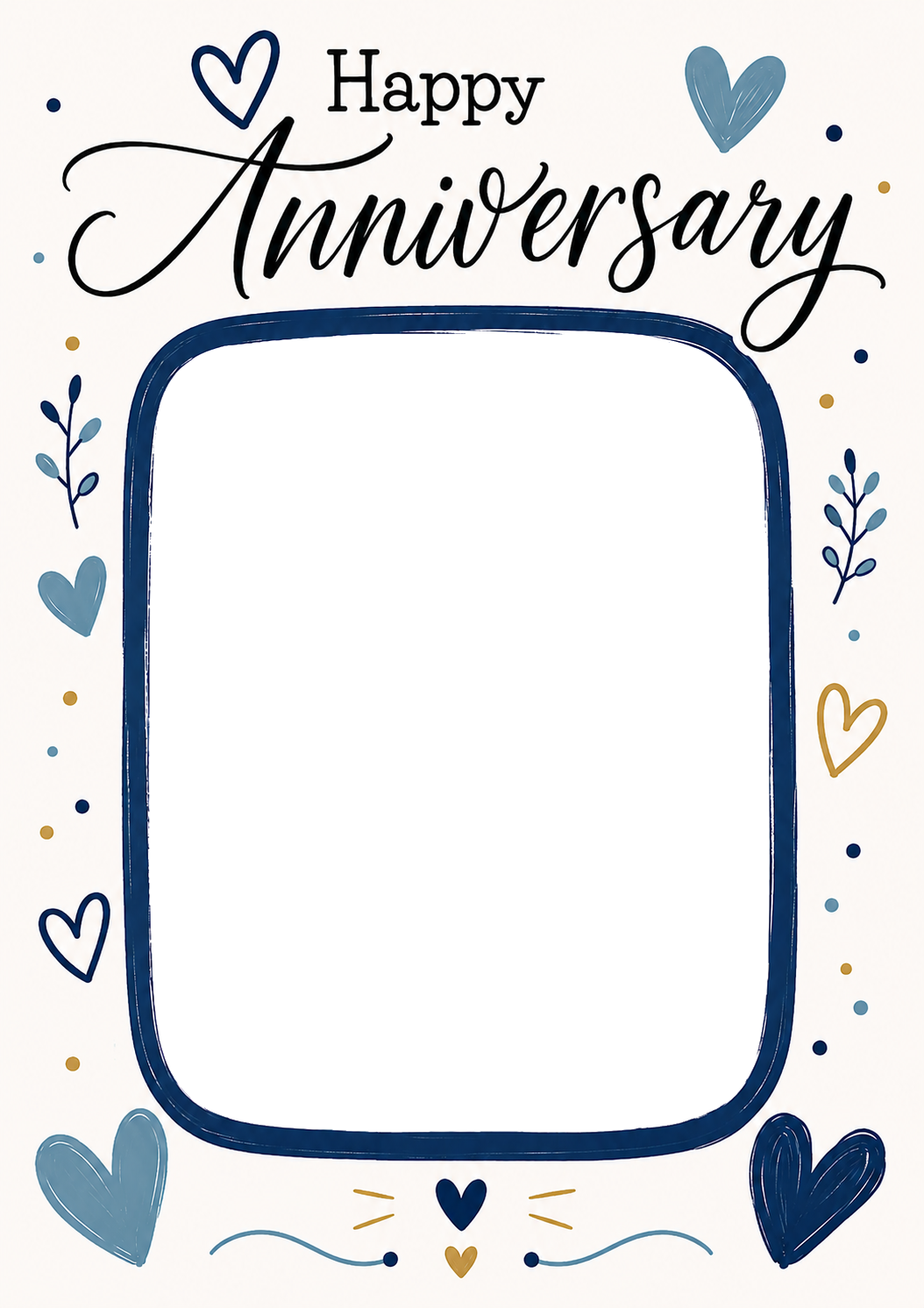 Navy Hearts and Botanical Doodles Photo Upload Anniversary Card