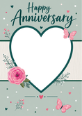 Load image into Gallery viewer, Teal Floral Heart Photo Upload Anniversary Card
