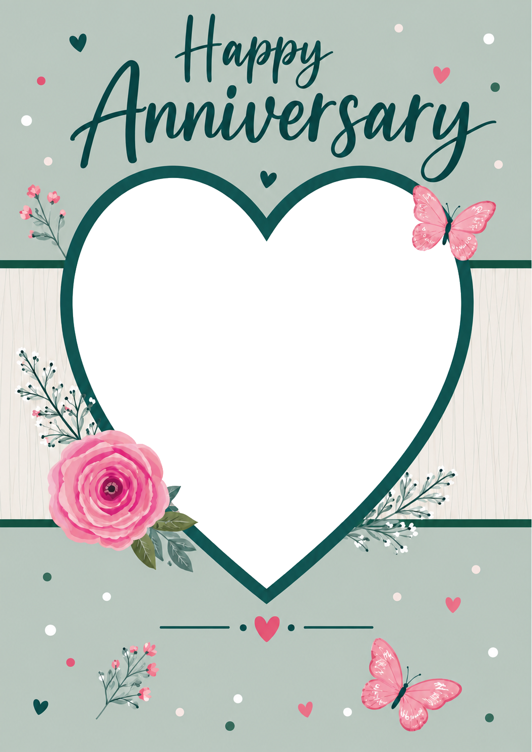 Teal Floral Heart Photo Upload Anniversary Card