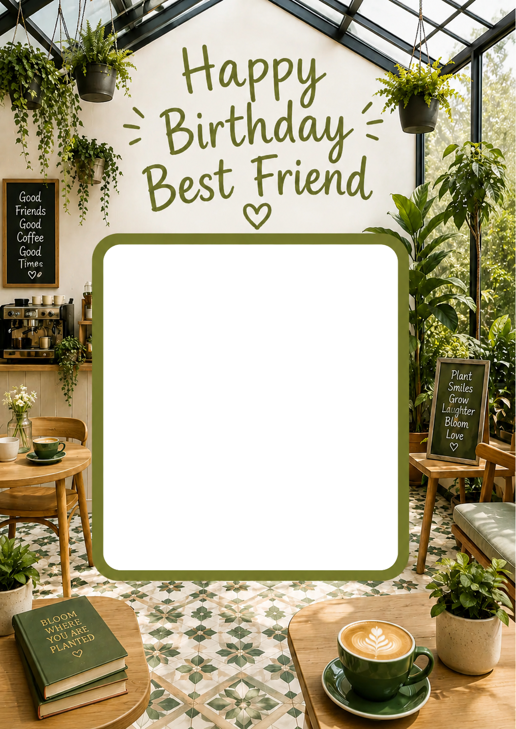 Plant Café Photo Upload Birthday Card for Best Friend