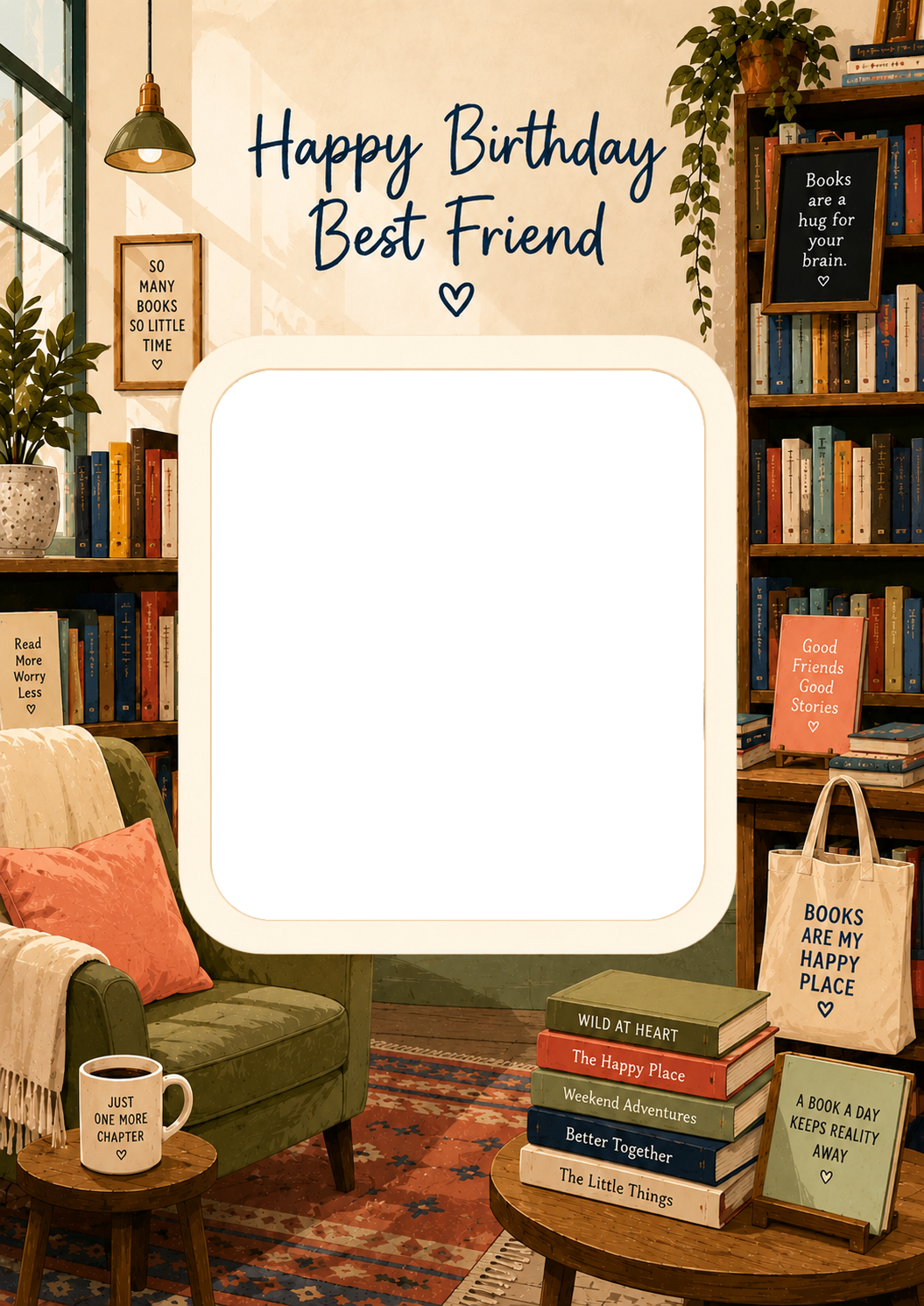 Bookish Photo Upload Birthday Card for Best Friend