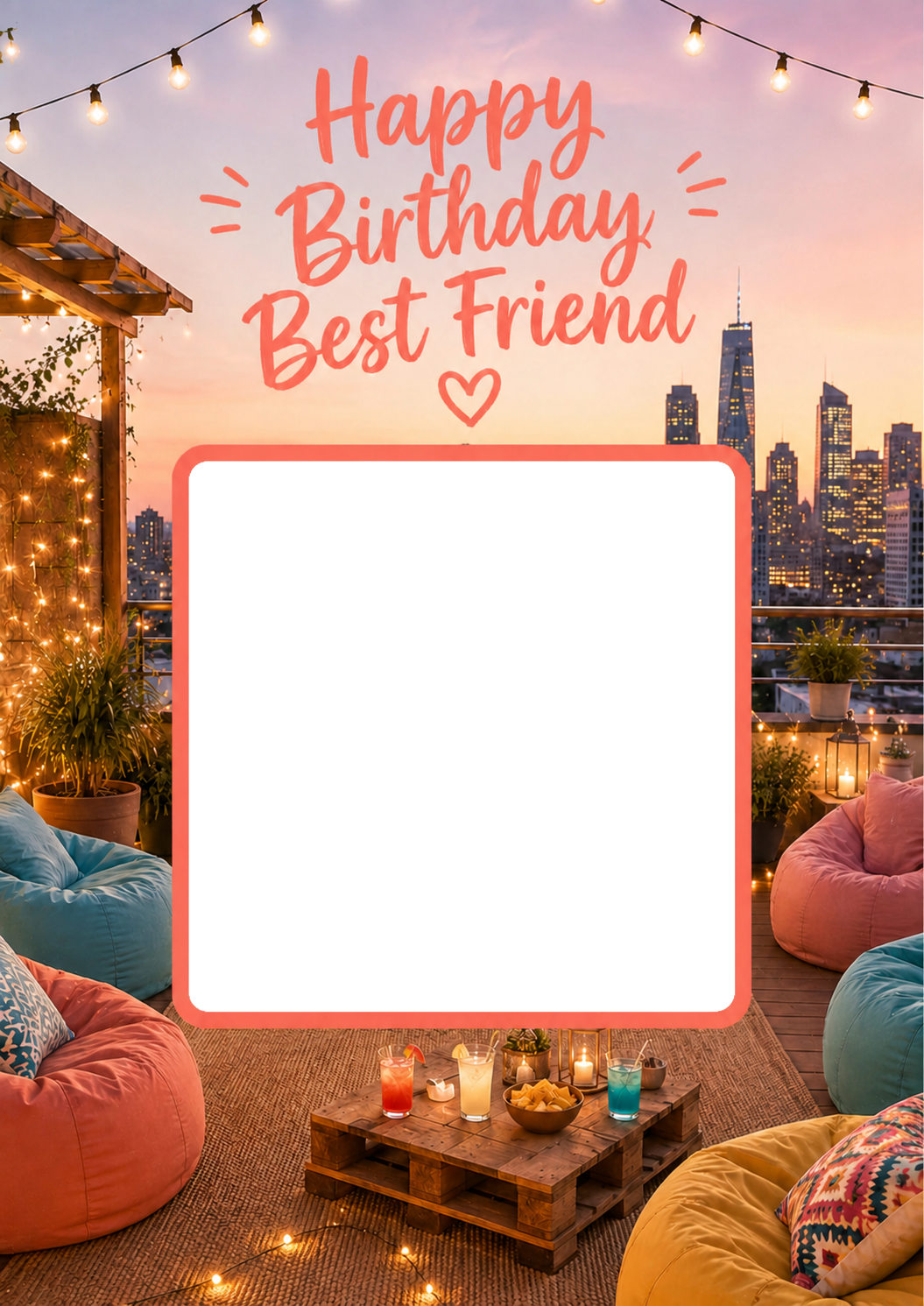 Rooftop Sunset Photo Upload Birthday Card for Best Friend