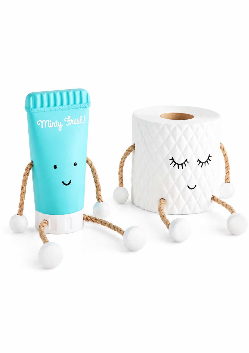 Set of 2 Natural Toothpaste and Toilet Roll Bathroom Ornament