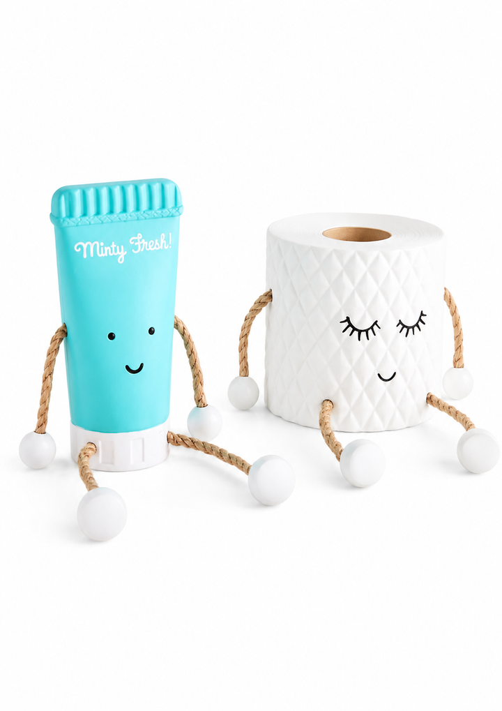 Set of 2 Natural Toothpaste and Toilet Roll Bathroom Ornament
