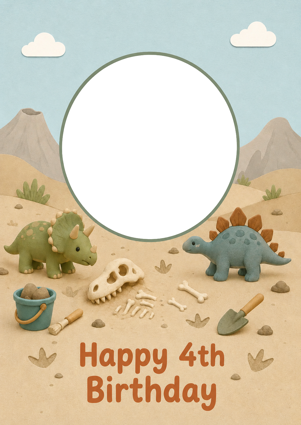 Dinosaur Design Photo Upload 4th Birthday Card