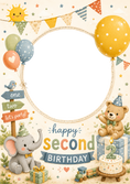 Load image into Gallery viewer, Cute Animals & Balloons Photo Upload 2nd Birthday Card
