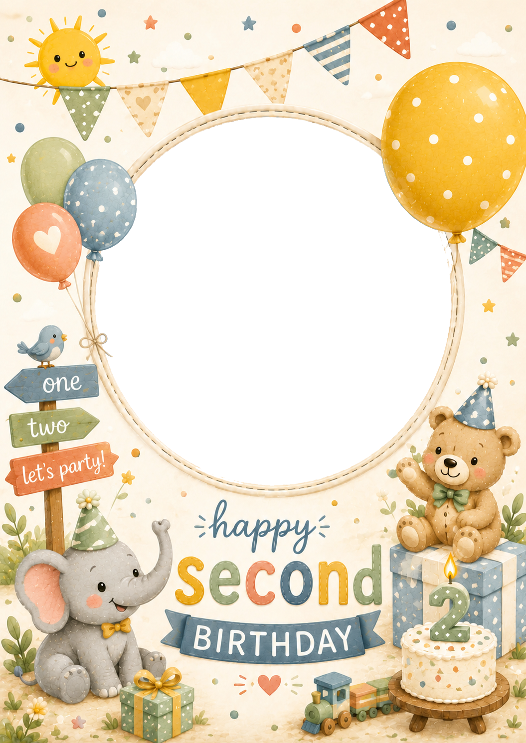 Cute Animals & Balloons Photo Upload 2nd Birthday Card
