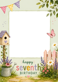 Load image into Gallery viewer, Garden Party Design Photo Upload 7th Birthday Card
