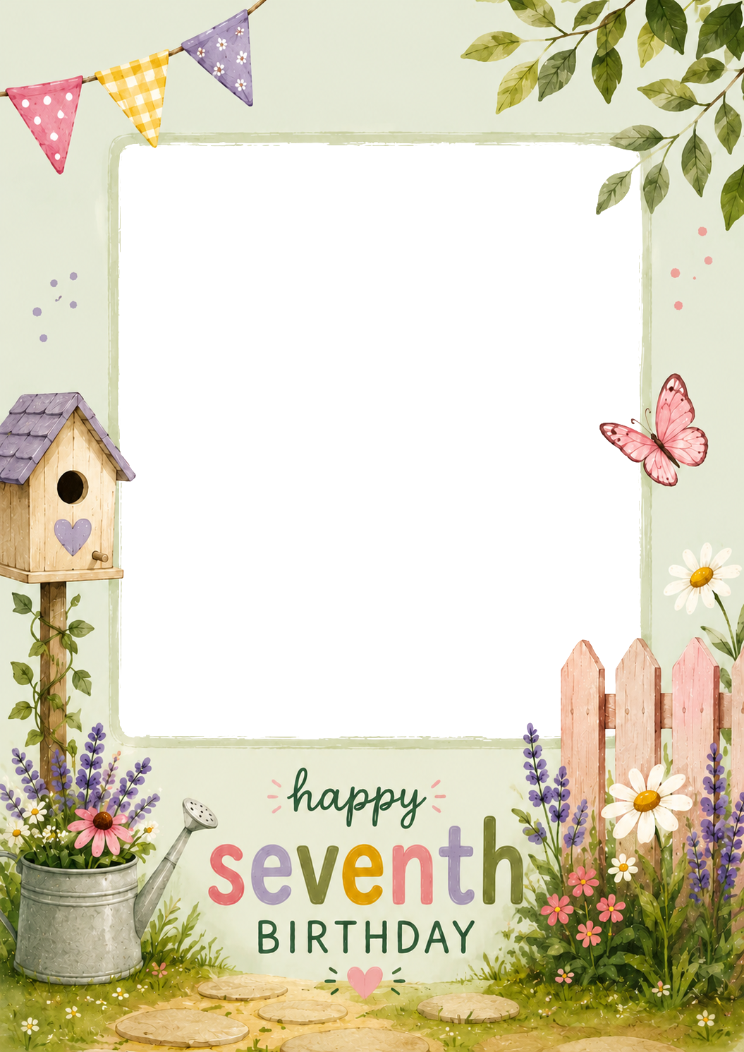 Garden Party Design Photo Upload 7th Birthday Card