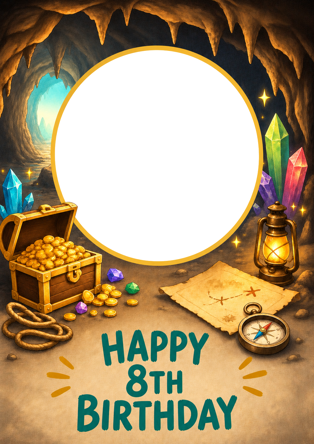 Treasure Cave Adventure Photo Upload 8th Birthday Card
