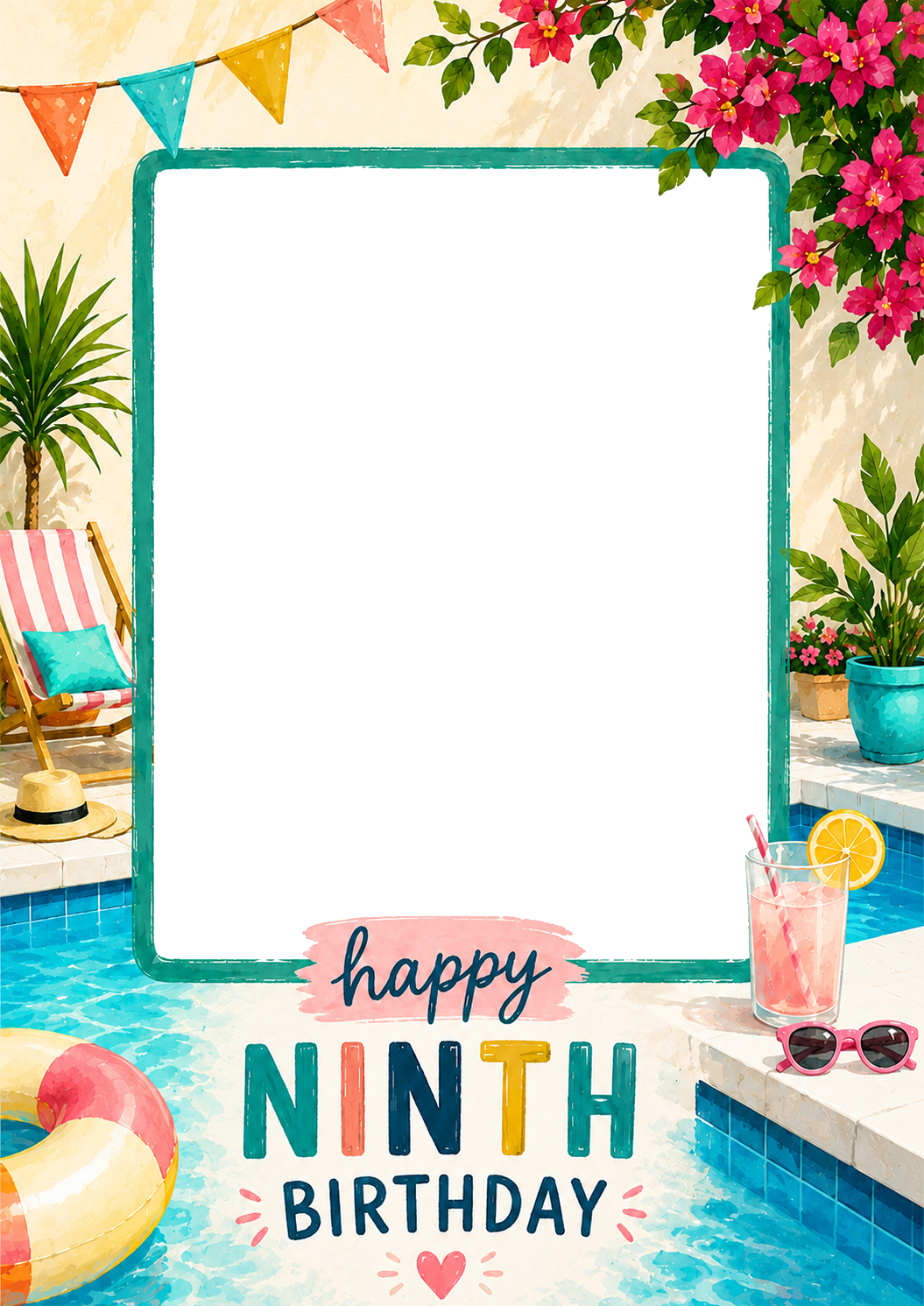 Pool Party Summer Fun 9th Birthday Card