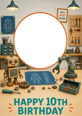 Load image into Gallery viewer, Robot Workshop Theme Photo Upload 10th Birthday Card
