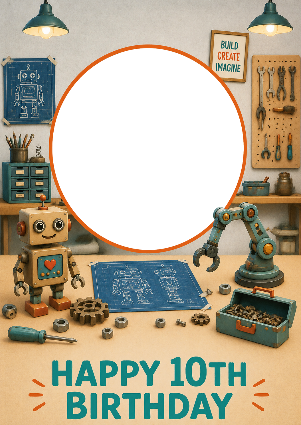 Robot Workshop Theme Photo Upload 10th Birthday Card