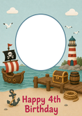 Load image into Gallery viewer, Pirate Adventure Photo Upload 4th Birthday Card
