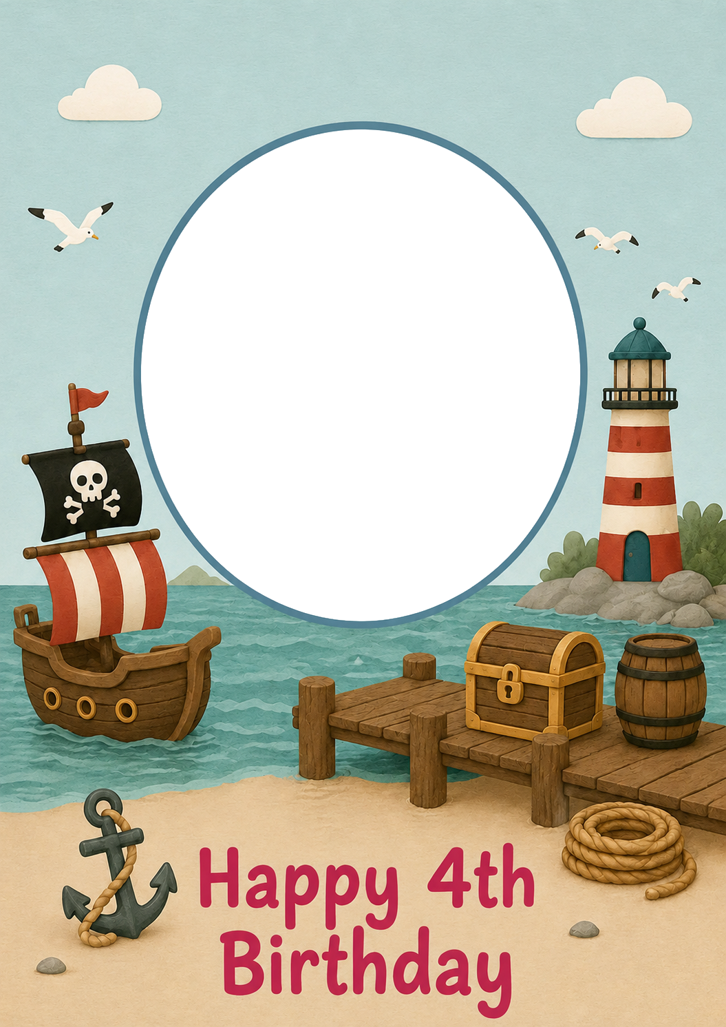 Pirate Adventure Photo Upload 4th Birthday Card