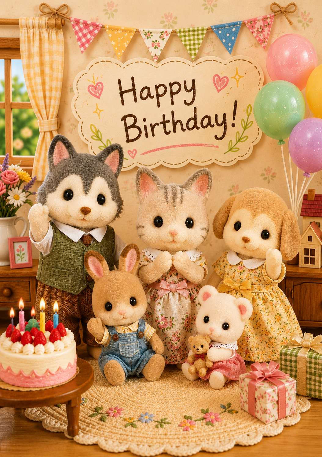 Cute Sylvanian Families Party Scene Birthday Card
