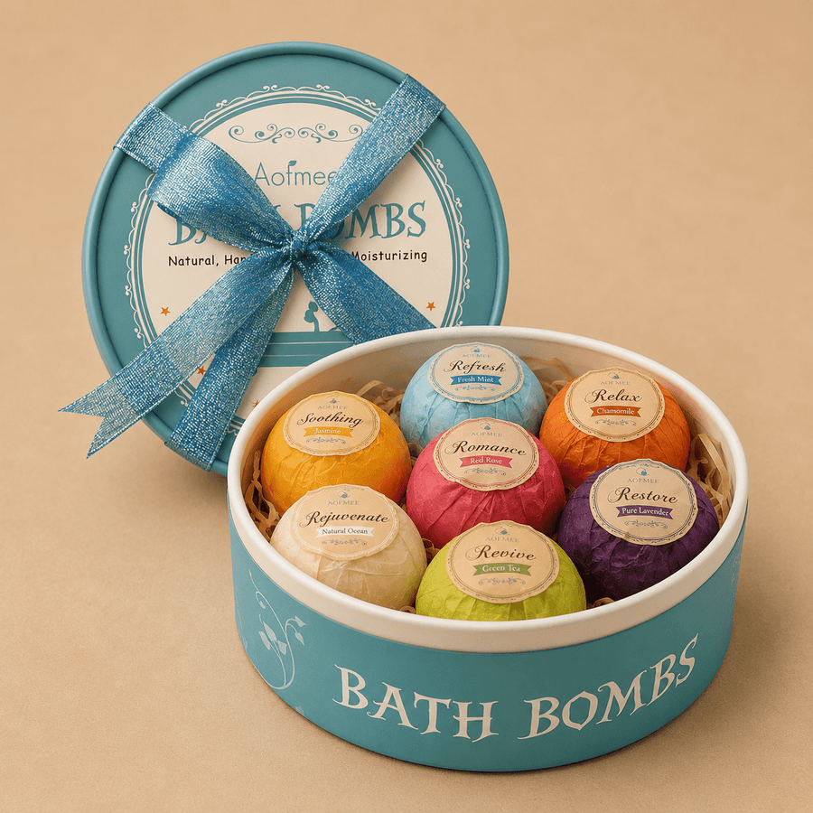 Aofmee Bath Bombs Gift Set, 7pcs Fizzies Spa Kit