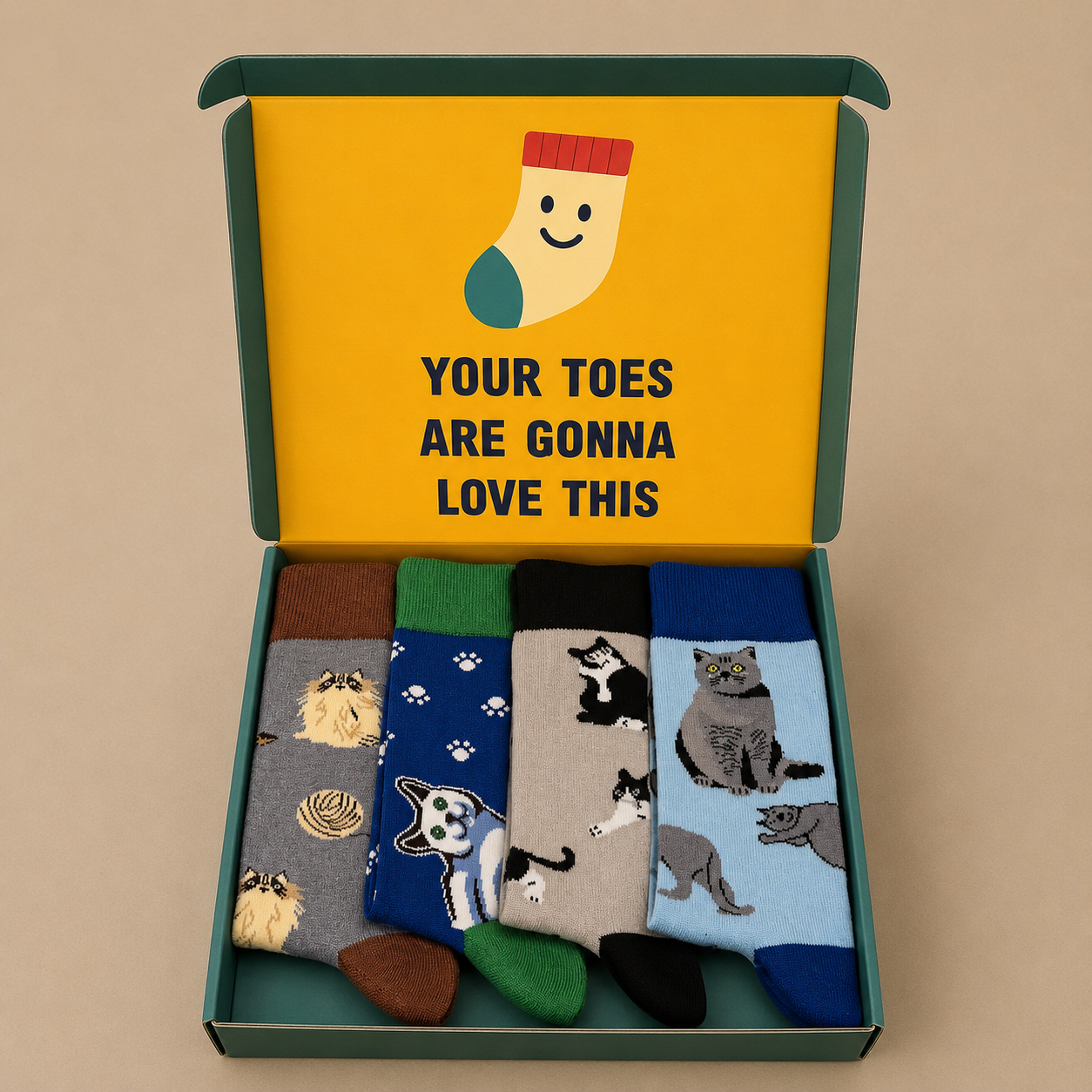 Funny Cat Socks Gift Set – 4 Pairs